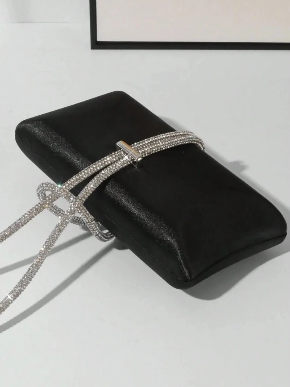 Black Evening Clutch with Crystal Strap
